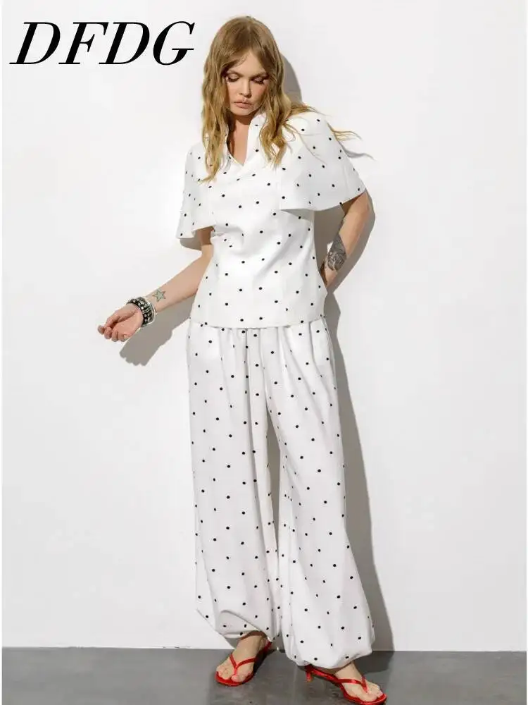 DFDG Women 2026 Spring Summer Polka Dot Two Piece Outfit Capelet Blouse High Waist Wide Leg Pants Elegant Casual Fashion Set
DFDG Women 2026 Spring Summer Polka Dot Two Piece Outfit Capelet Blouse High Waist Wide Leg Pants Elegant Casual Fashion Set