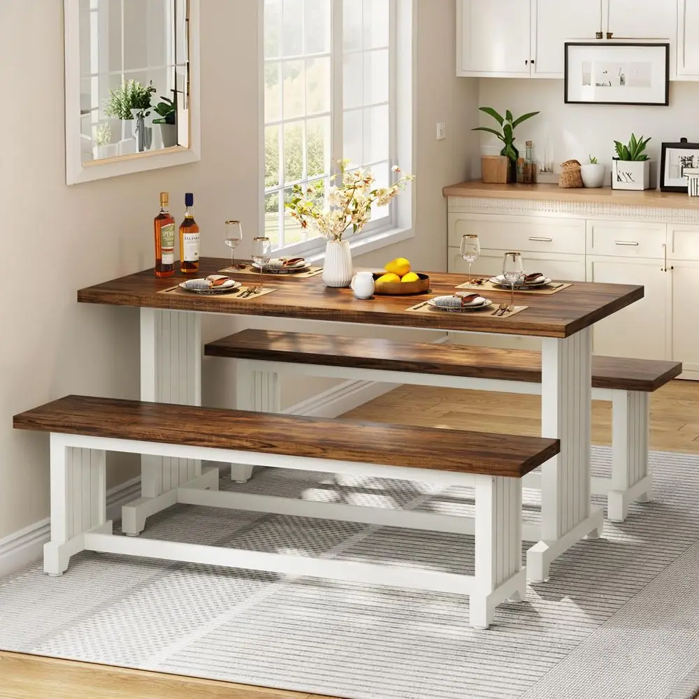 47 Small Dining Table Set for 2, 3Piece Kitchen Table with 2 Benches, Farmhouse Wood Dinner Furniture for Narrow Space, Apartme
47 Small Dining Table Set for 2, 3Piece Kitchen Table with 2 Benches, Farmhouse Wood Dinner Furniture for Narrow Space, Apartme