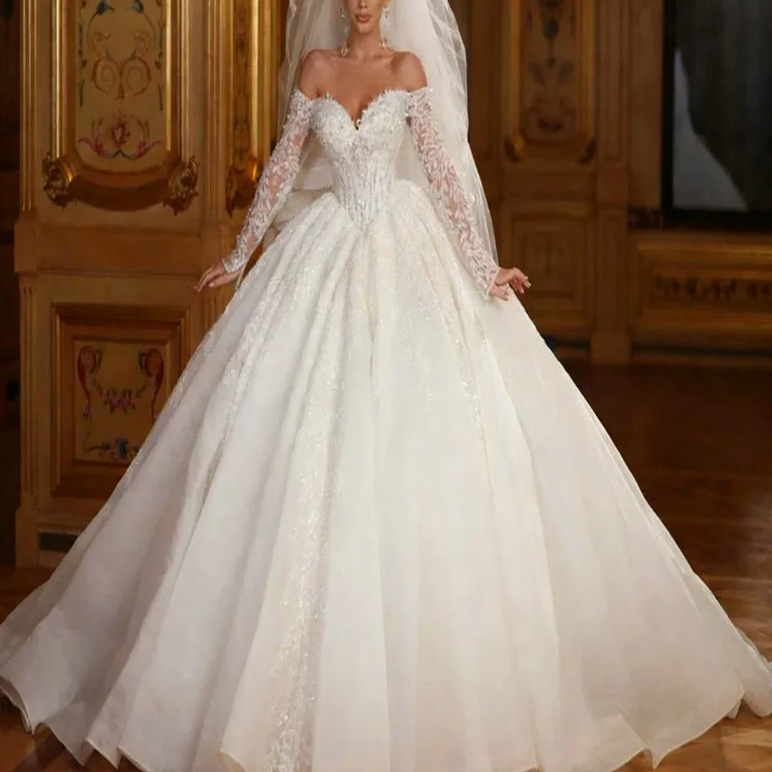 Customized Elegant A-Line Princess Wedding Dresses Sweetheart Off The Shoulder Lace Embroidery Formal Bride Porm Party Gowns
Customized Elegant A-Line Princess Wedding Dresses Sweetheart Off The Shoulder Lace Embroidery Formal Bride Porm Party Gowns