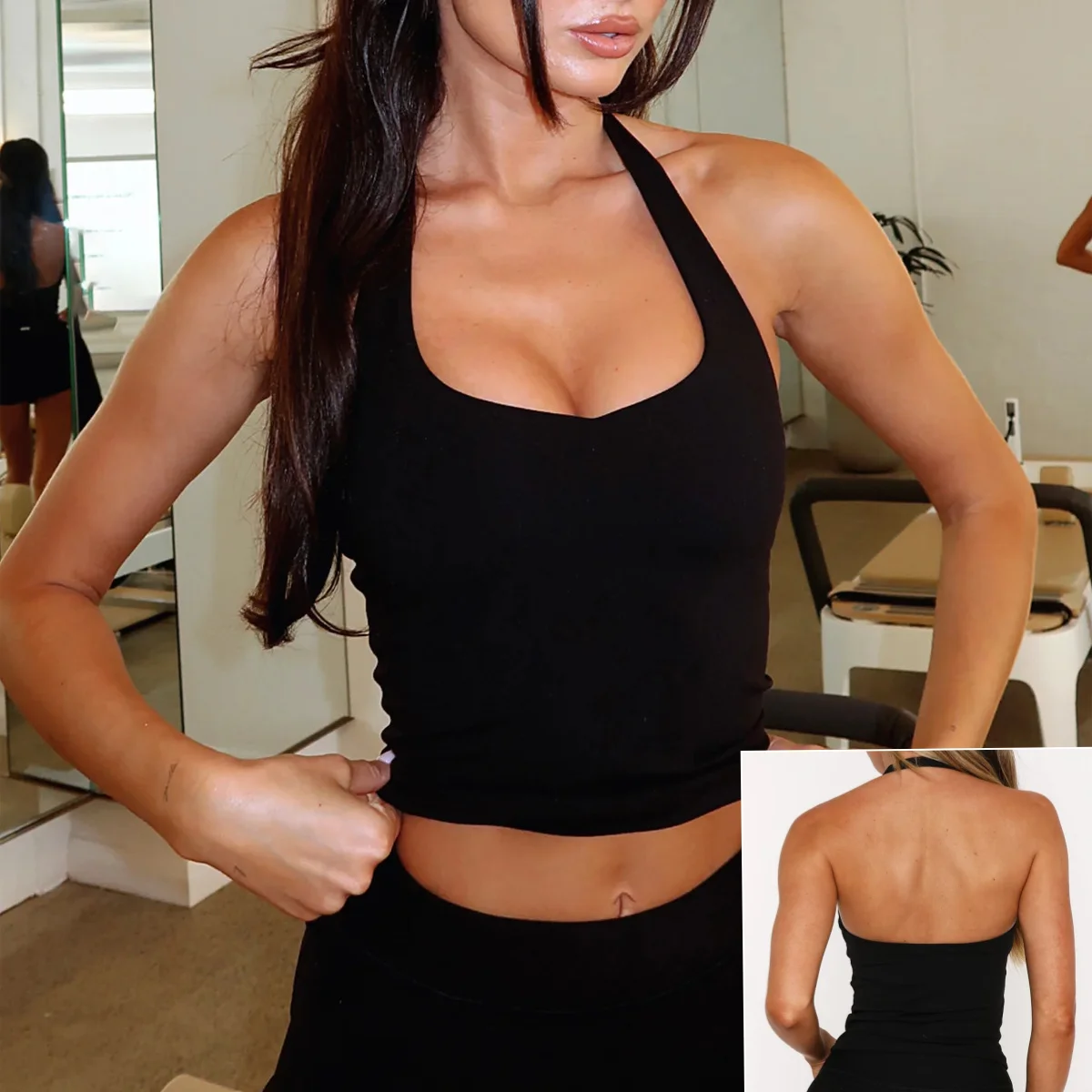 Women's backless yoga vest Sleeveless sexy halter sports bra tank top Solid Y2K crop top Sports shorts Yoga fitness clothing 
Women's backless yoga vest Sleeveless sexy halter sports bra tank top Solid Y2K crop top Sports shorts Yoga fitness clothing