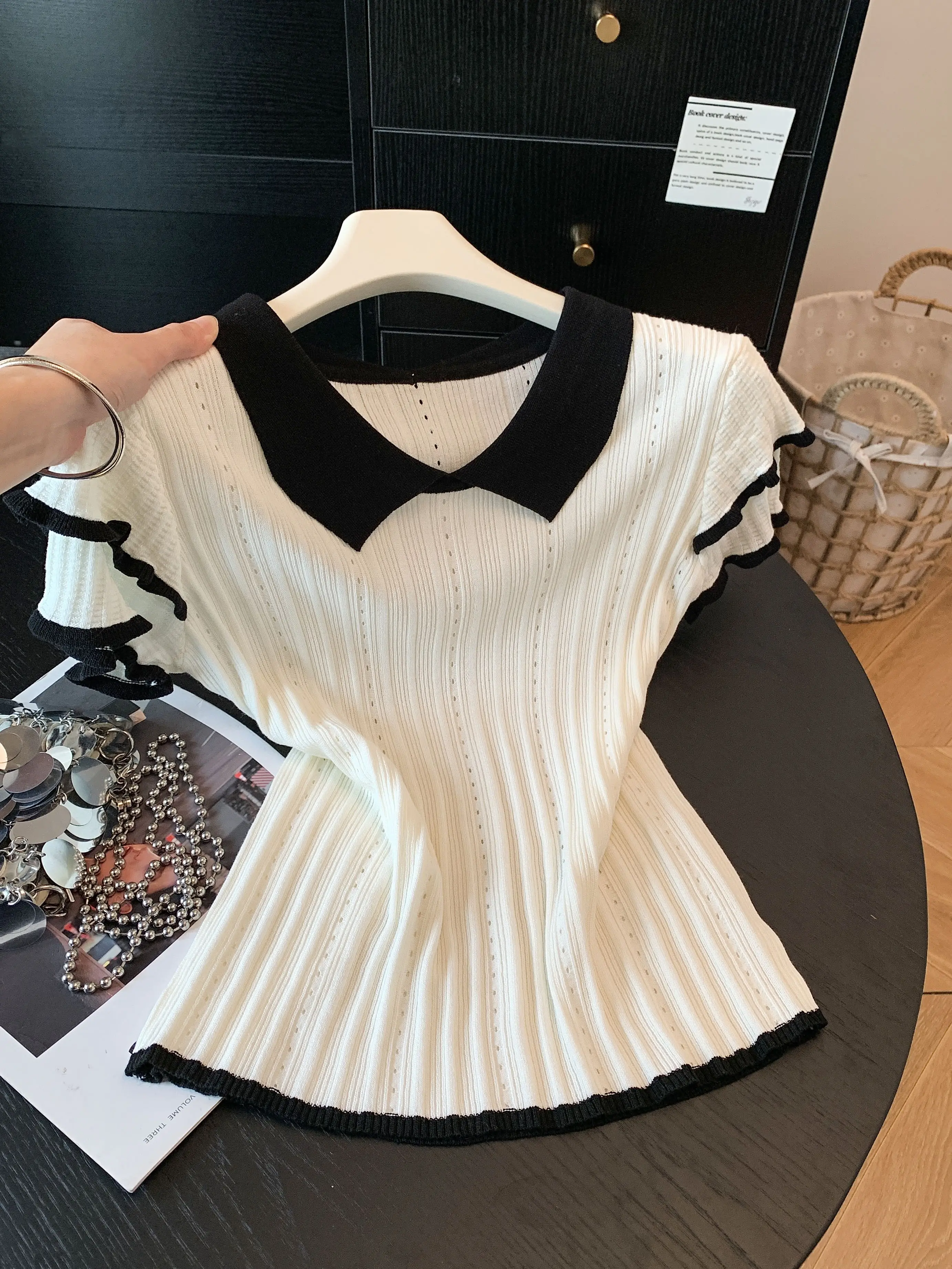 Korean Style Short Sleeve Knitted Slim Fit T-Shirt Women's Summer New Style Doll Collar Top Breathable Comfortable Ice Silk
Korean Style Short Sleeve Knitted Slim Fit T-Shirt Women's Summer New Style Doll Collar Top Breathable Comfortable Ice Silk