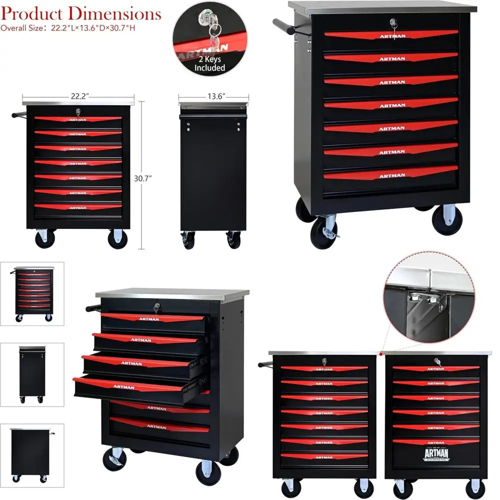 Сверхмощный металлический шкаф для хранения мастерской с 7 ящиками и столешницей из нержавеющей стали, черный и красный — универсальный ящик для инструментов для ремонта
Сверхмощный металлический шкаф для хранения мастерской с 7 ящиками и столешницей из нержавеющей стали, черный и красный — универсальный ящик для инструментов для ремонта