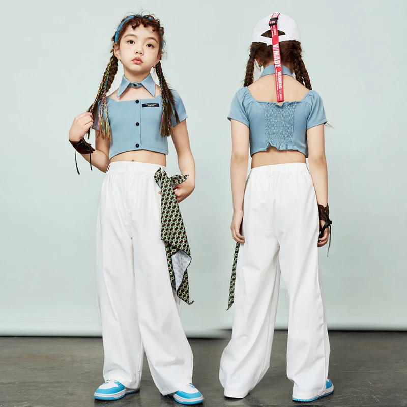 Girls Jazz Dancewear Blue Tops White Pants Street Dance Costume Festival Clothing Fashion Catwalk Show Stage Outfit DL10431
Girls Jazz Dancewear Blue Tops White Pants Street Dance Costume Festival Clothing Fashion Catwalk Show Stage Outfit DL10431