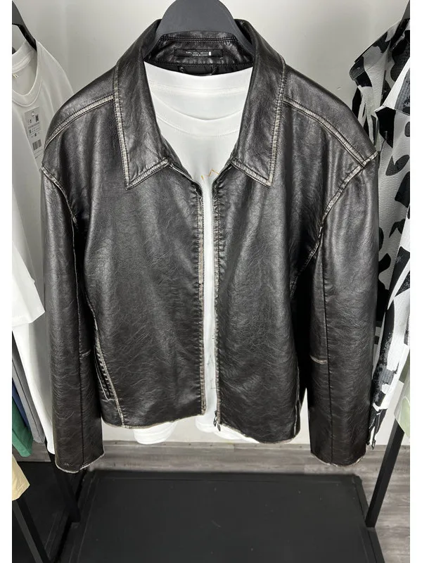 Casual Waed Faux Leather Jaet Zipper Collar Men's Outerwear Autumn New Arrival TR Brand Long Sve Youthful Sle
Casual Waed Faux Leather Jaet Zipper Collar Men's Outerwear Autumn New Arrival TR Brand Long Sve Youthful Sle