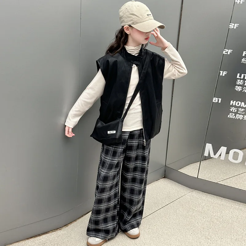 School Girls 3pcs Outfit Autumn Turtleneck Long Sleeves Undershirt+Zipper Vest+Plaid Straight Leg Pant Children Girls Sets
School Girls 3pcs Outfit Autumn Turtleneck Long Sleeves Undershirt+Zipper Vest+Plaid Straight Leg Pant Children Girls Sets