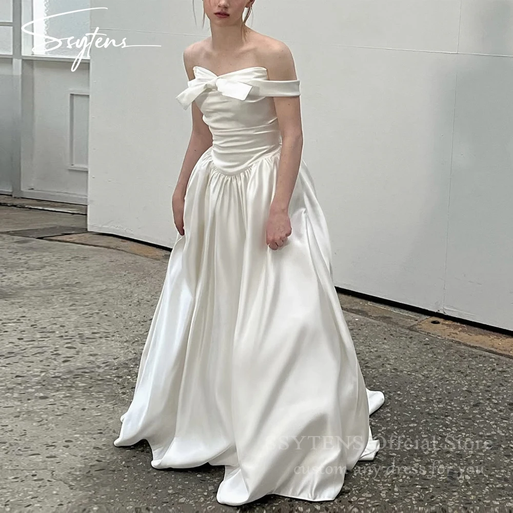 SSYTENS Elegant Bow Wedding Dresses Off Shoulder A-Line Bride Dress Floor Length Ivory Satin Simple Bridal Reception Gown Custom
SSYTENS Elegant Bow Wedding Dresses Off Shoulder A-Line Bride Dress Floor Length Ivory Satin Simple Bridal Reception Gown Custom
