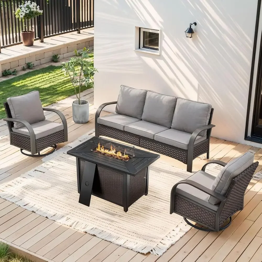Outdoor Swivel Glider Rocking Chair with Fire Pit, Patio Sofa Set for Deck, Porch, Garden, Poolside - Brown/Grey
Outdoor Swivel Glider Rocking Chair with Fire Pit, Patio Sofa Set for Deck, Porch, Garden, Poolside - Brown/Grey