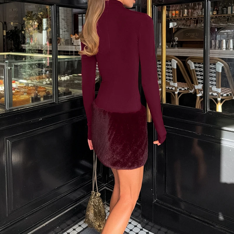 Темпераментное платье для поездок на работу, осень-зима, винно-красное, тонкое короткое платье из сращенного меха, элегантное платье с высоким воротником и длинными рукавами с запахом на бедрах
Темпераментное платье для поездок на работу, осень-зима, винно-красное, тонкое короткое платье из сращенного меха, элегантное платье с высоким воротником и длинными рукавами с запахом на бедрах