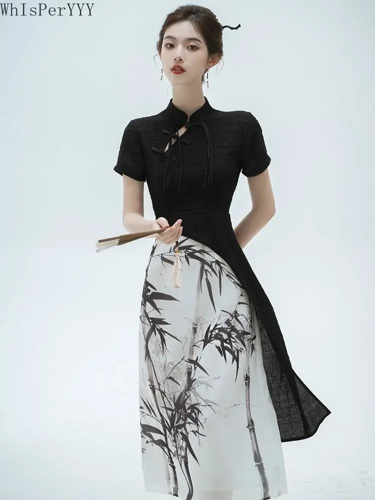 Summer Women's Retro New Chinese Style Improvement Cheongsam Black Ink Painting Dress Elegant Girl Qipao Fashion Traditional
Summer Women's Retro New Chinese Style Improvement Cheongsam Black Ink Painting Dress Elegant Girl Qipao Fashion Traditional