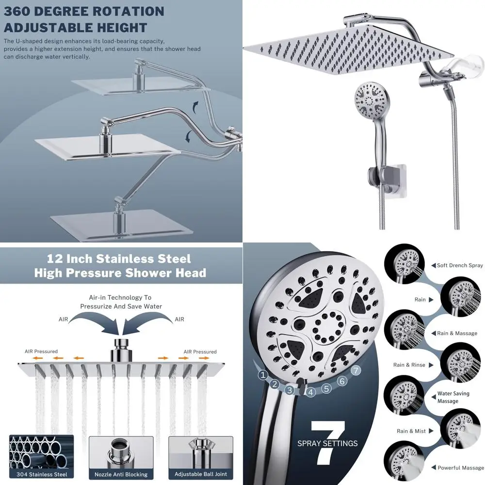 12-дюймовая высококачественная душевая система с 7 режимами распыления, ручной лейкой и регулируемым кронштейном, 3-функциональный хромированный комплект
12-дюймовая высококачественная душевая система с 7 режимами распыления, ручной лейкой и регулируемым кронштейном, 3-функциональный хромированный комплект