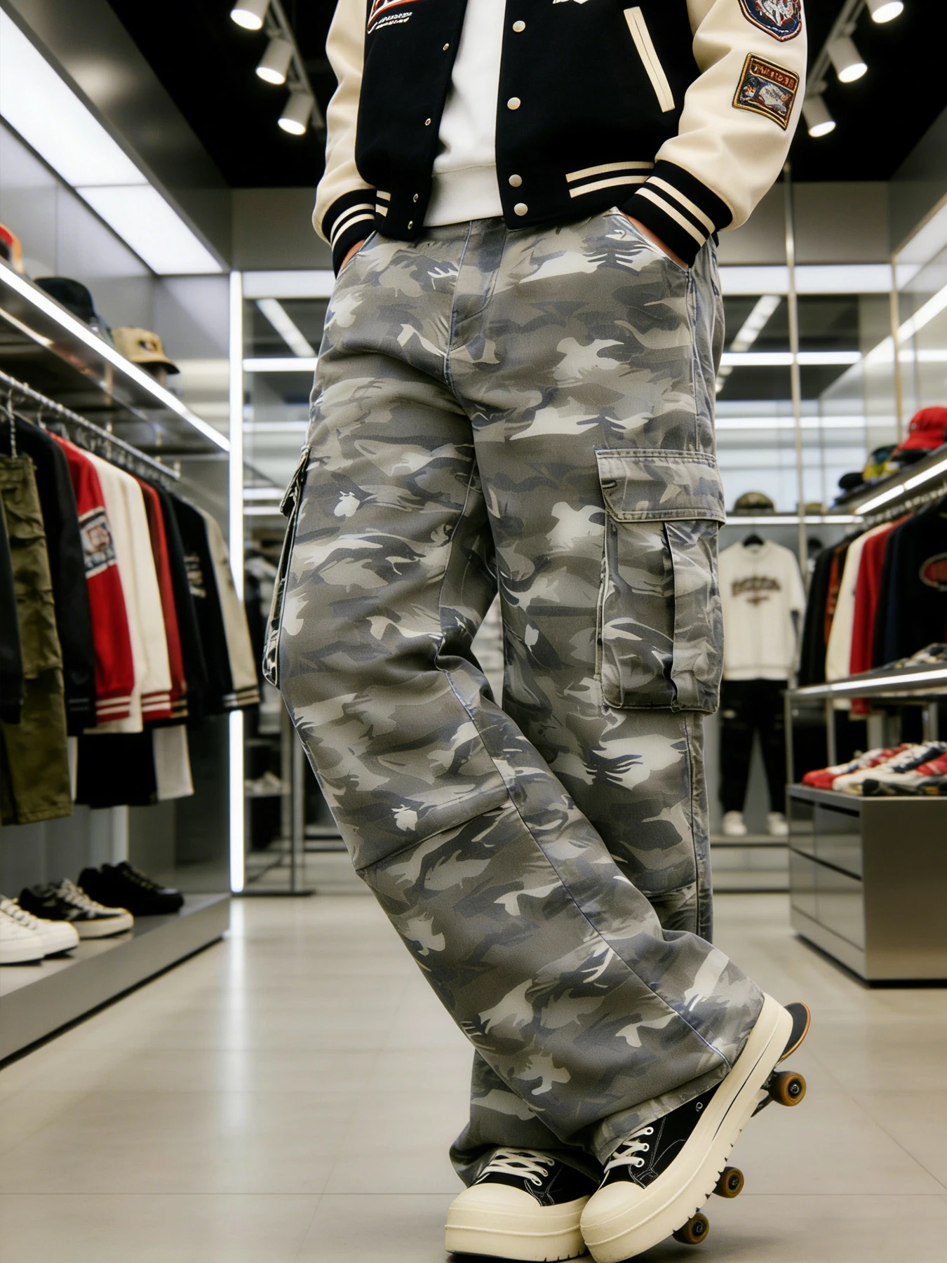 Trendy brand grey camouflage jeans for men, loose-fitting, cool and stylish, slimming, versatile, functional-style long pants
Trendy brand grey camouflage jeans for men, loose-fitting, cool and stylish, slimming, versatile, functional-style long pants