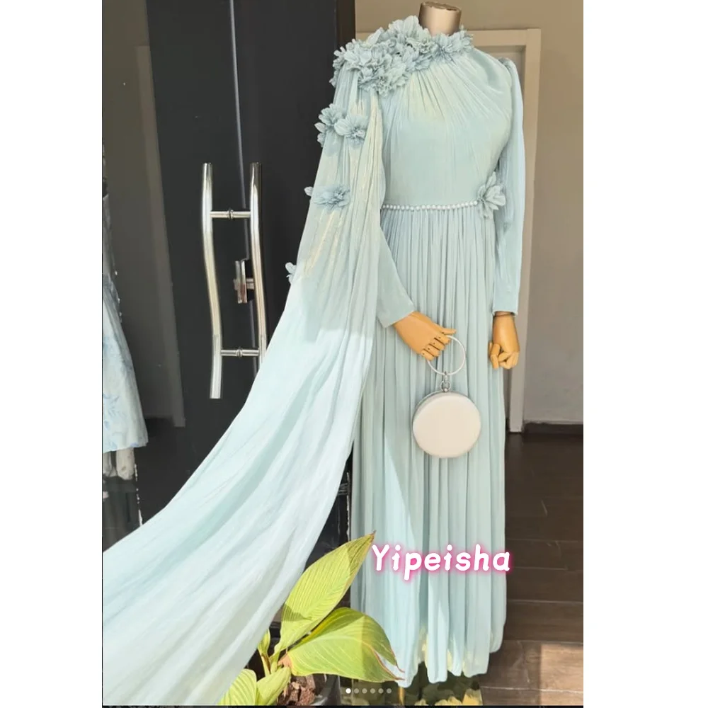 Customized High Quality Classic Chiffon Handmade Flower Pleat Prom Gowns Straight High Collar Long Evening Dresses Party Dress
Customized High Quality Classic Chiffon Handmade Flower Pleat Prom Gowns Straight High Collar Long Evening Dresses Party Dress