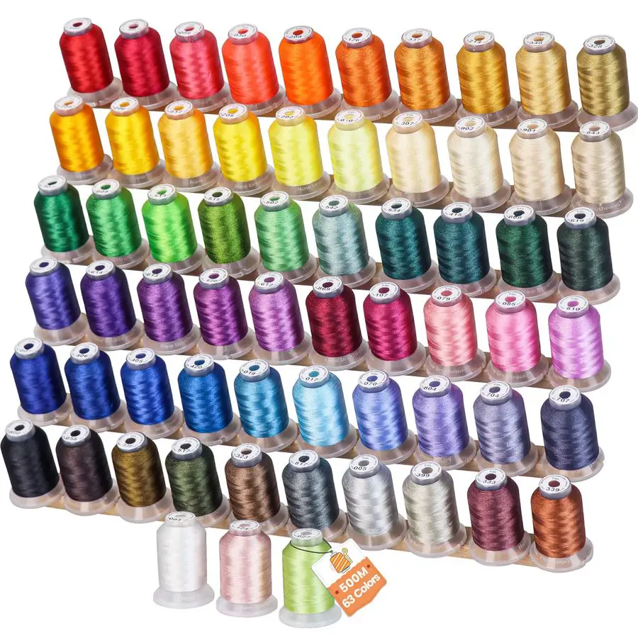 63 Colors 100 Polyester Machine Embroidery Thread 550yd with Thread Nets Compatible for HomeBased Embroidery Sewing Machine
63 Colors 100 Polyester Machine Embroidery Thread 550yd with Thread Nets Compatible for HomeBased Embroidery Sewing Machine