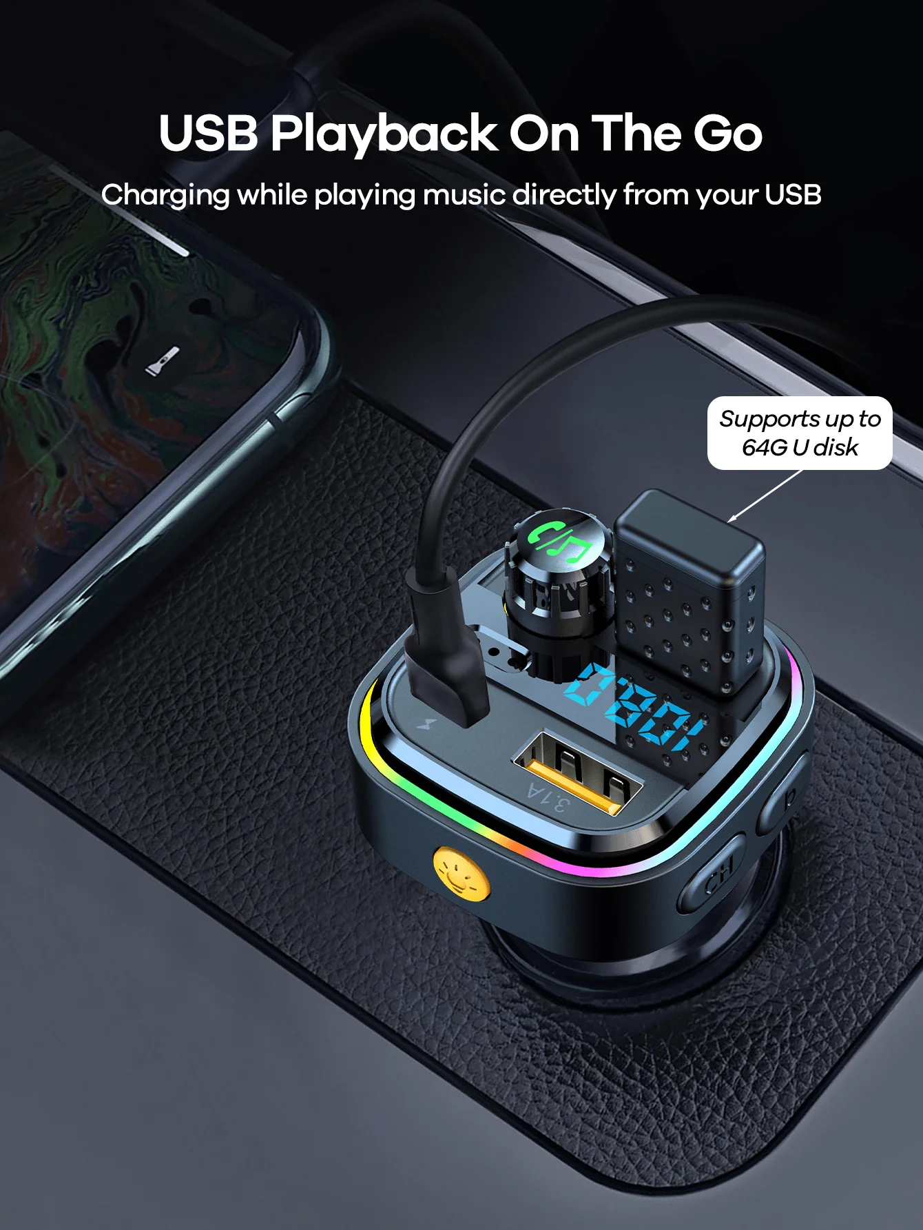 Car USB Bluetooth Adapter FM Transmitter With Fast Charging QC3.0 PD 25W MP3 Player TF Card Support
Car USB Bluetooth Adapter FM Transmitter With Fast Charging QC3.0 PD 25W MP3 Player TF Card Support