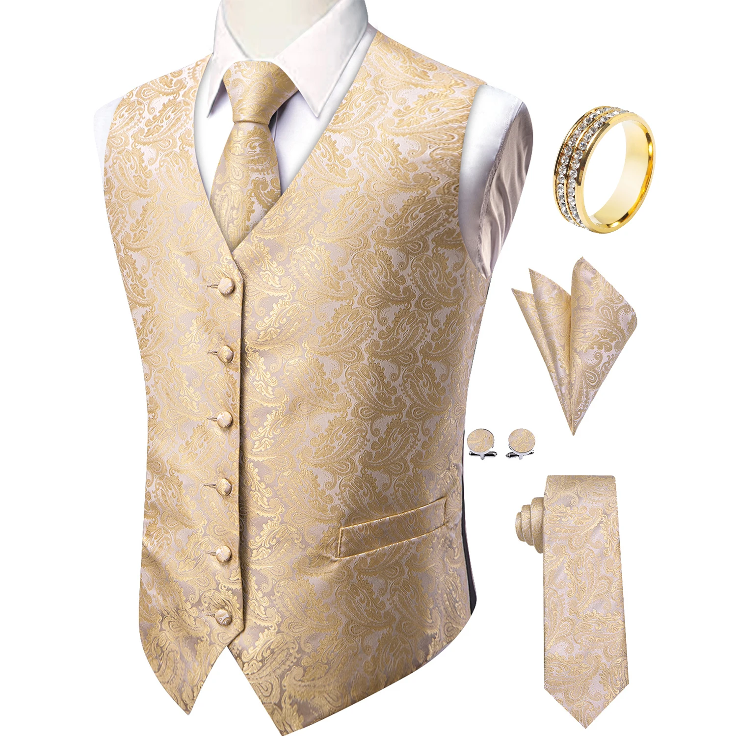 Navy Solid Textured V-Neck Vest 5Pcs Set Necktie Pocket Square Cufflinks Gold Rhinestone Tie Ring For Business Conference
Navy Solid Textured V-Neck Vest 5Pcs Set Necktie Pocket Square Cufflinks Gold Rhinestone Tie Ring For Business Conference