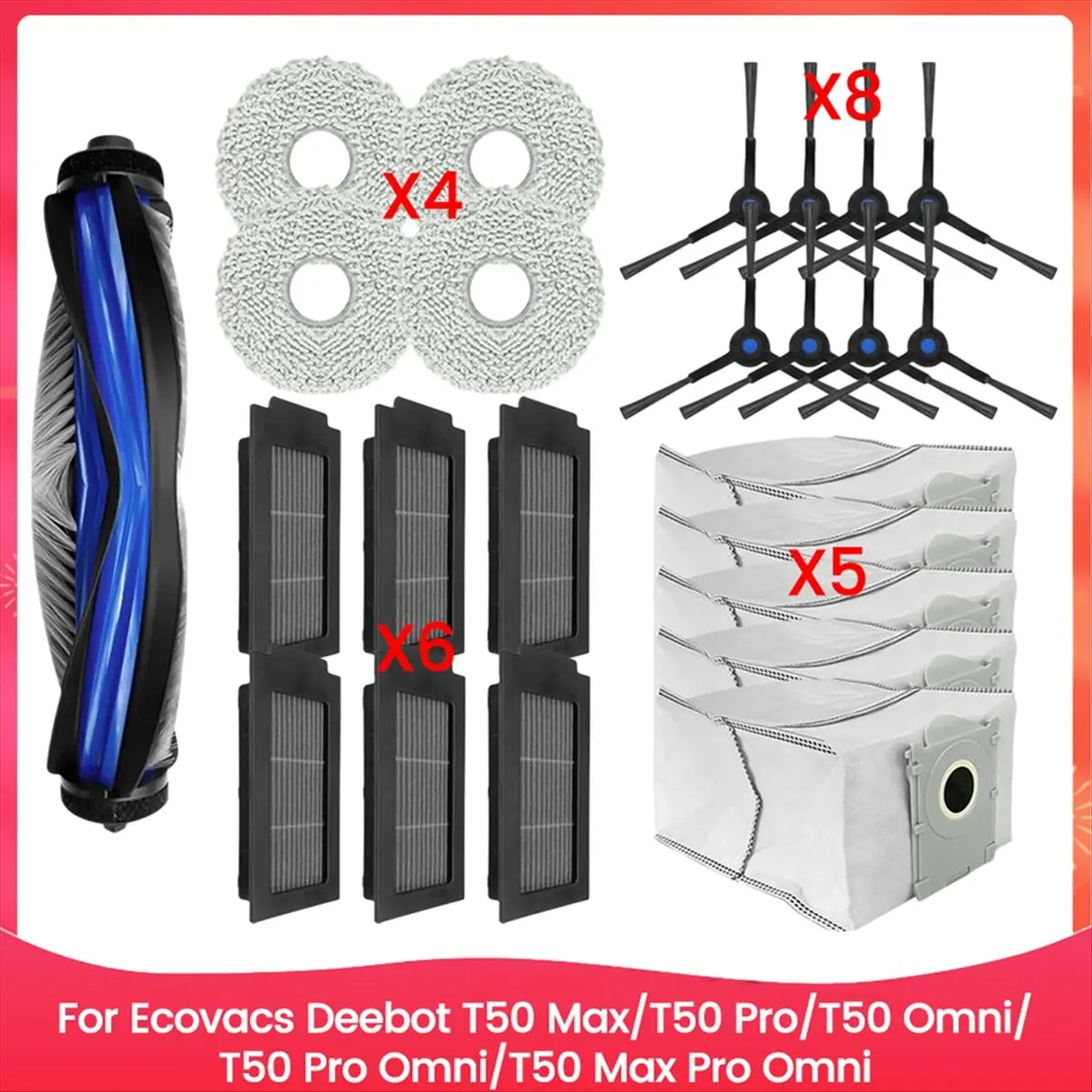 Запасные части A20M для T50 Max/T50 Pro/T50 Omni/T50 Pro Omni: щетка, фильтр, мешок для пыли, тряпка для швабры
Запасные части A20M для T50 Max/T50 Pro/T50 Omni/T50 Pro Omni: щетка, фильтр, мешок для пыли, тряпка для швабры