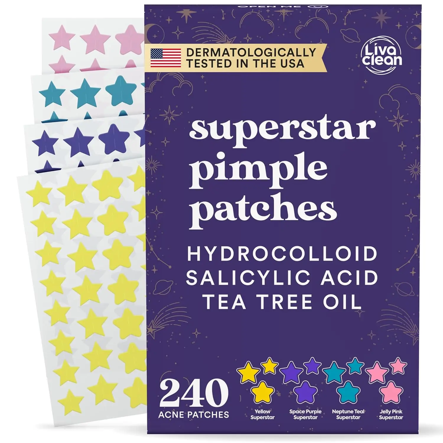 240 Pcs Star Acne Patches with Hydrocolloid, Salicylic Acid & Tea Tree Oil - Cute Zit Stickers for Face, 3 Sizes, 4 Colors
240 Pcs Star Acne Patches with Hydrocolloid, Salicylic Acid & Tea Tree Oil - Cute Zit Stickers for Face, 3 Sizes, 4 Colors