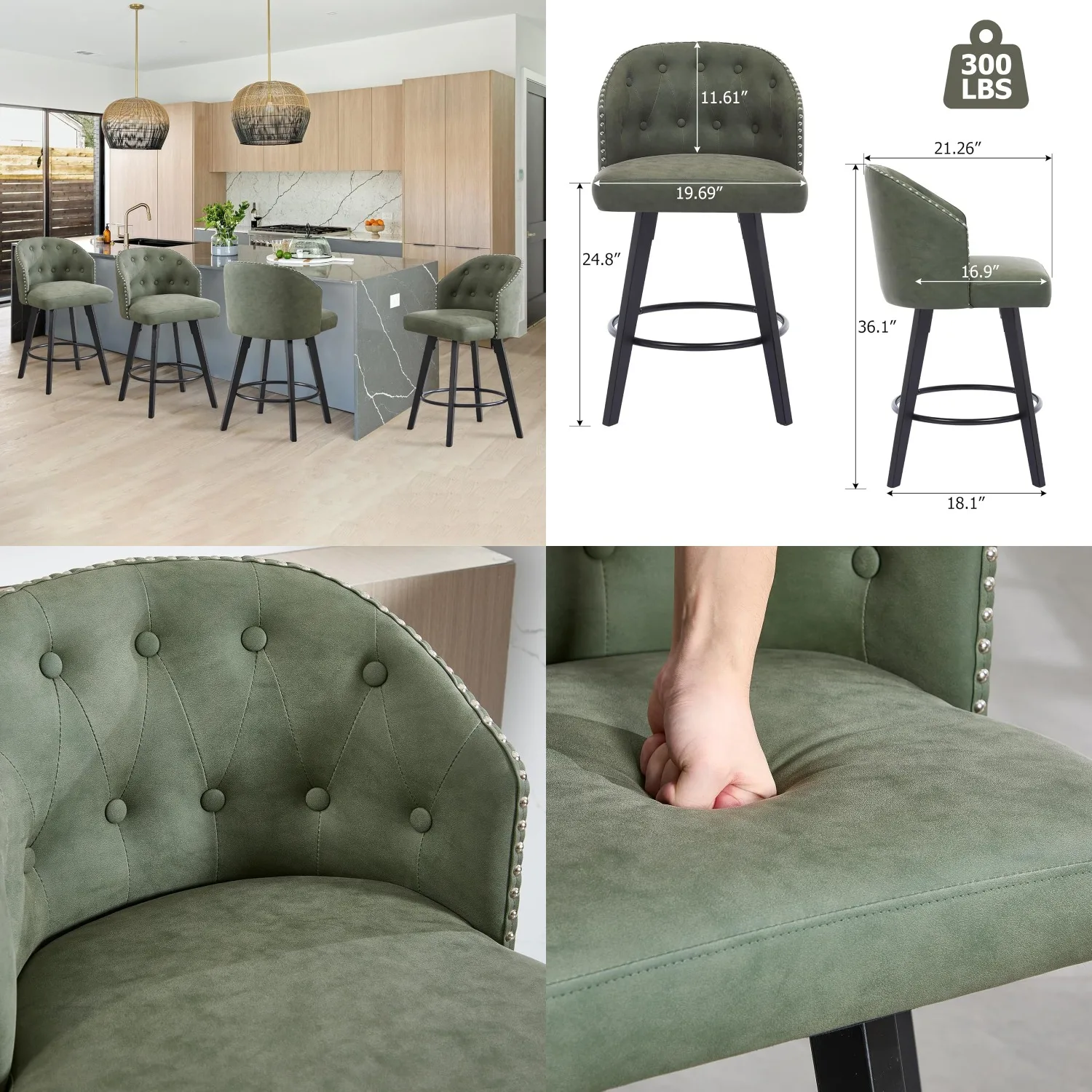 Swivel Counter Height Bar Stool Set Tufted Back Faux Leather Seat Wood Frame Kitchen Island Home Bar 25in Customized
Swivel Counter Height Bar Stool Set Tufted Back Faux Leather Seat Wood Frame Kitchen Island Home Bar 25in Customized