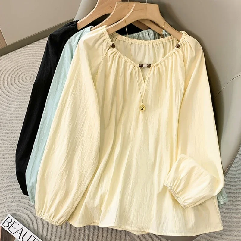 Женская весна-осень 2025, новые повседневные блузки, рубашки больших размеров, простой дизайн с рукавами-пузырьками во французском стиле
Женская весна-осень 2025, новые повседневные блузки, рубашки больших размеров, простой дизайн с рукавами-пузырьками во французском стиле