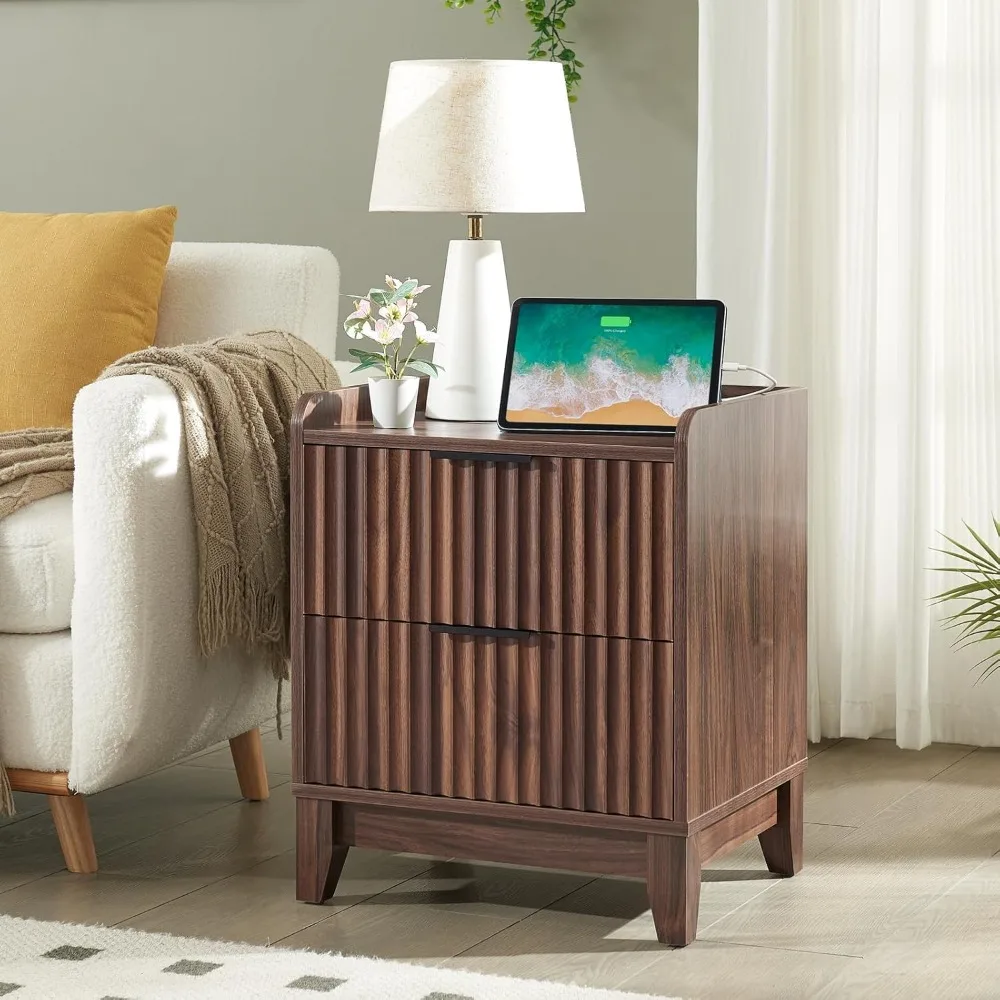 Fluted Nightstand with Charging Station, Modern Bedside Table with 2 Drawers, Farmhouse Wooden End Side Table for Livin
Fluted Nightstand with Charging Station, Modern Bedside Table with 2 Drawers, Farmhouse Wooden End Side Table for Livin
