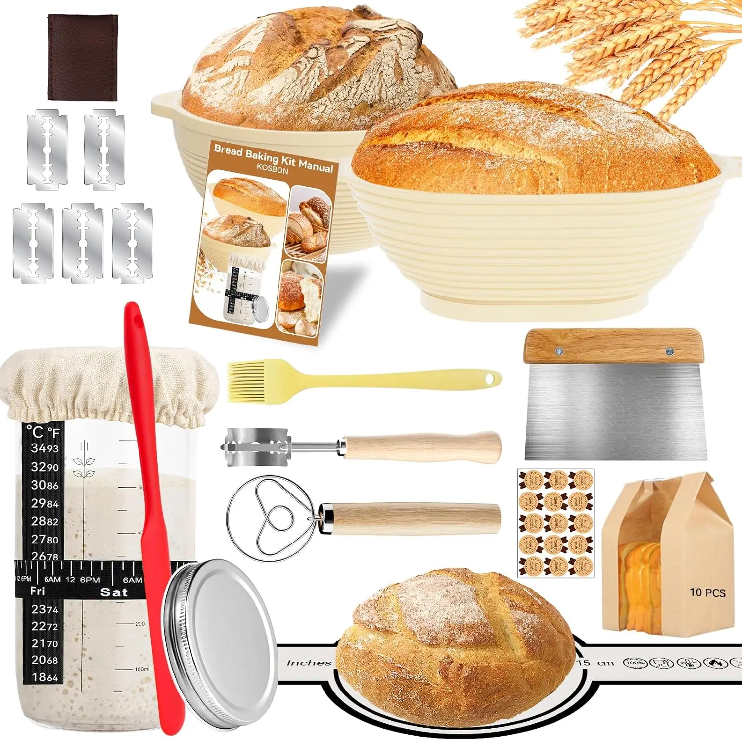 24-Piece Sourdough Starter Kit with 34oz Jar, Silicone Banneton Baskets & Baking Tools, Perfect Gift for Bread Makers
24-Piece Sourdough Starter Kit with 34oz Jar, Silicone Banneton Baskets & Baking Tools, Perfect Gift for Bread Makers