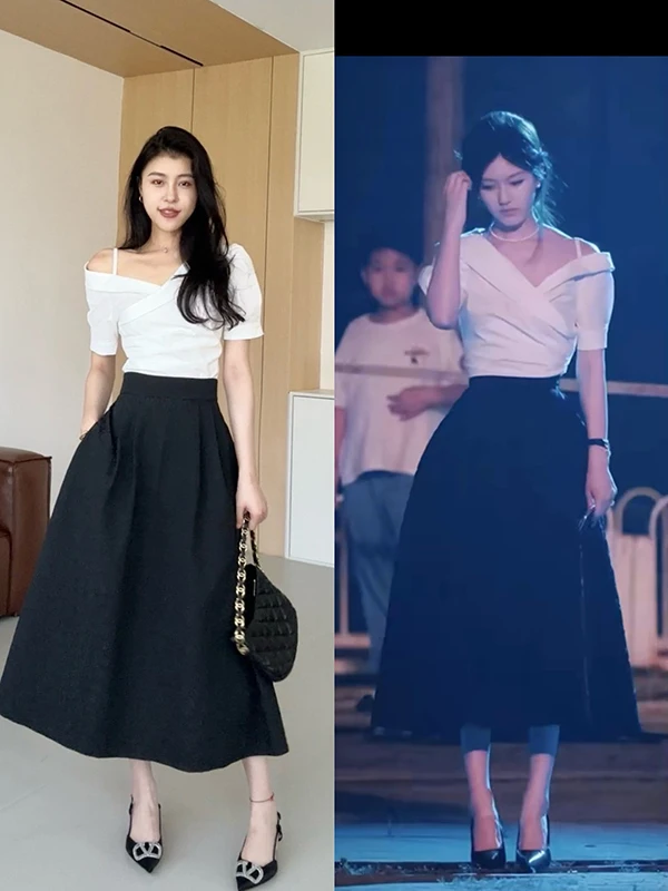 Ele White irt High Waist A-Line Umbrella Skirt Cross Design Single oulder Faionable Two-Piece Set for Women
Ele White irt High Waist A-Line Umbrella Skirt Cross Design Single oulder Faionable Two-Piece Set for Women