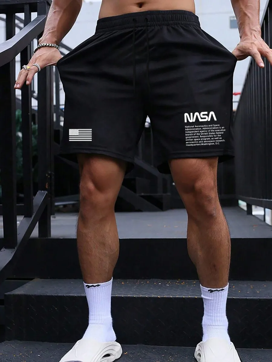 Mens Slogan Print Drawstring Waist Casual Shorts Black
Mens Slogan Print Drawstring Waist Casual Shorts Black