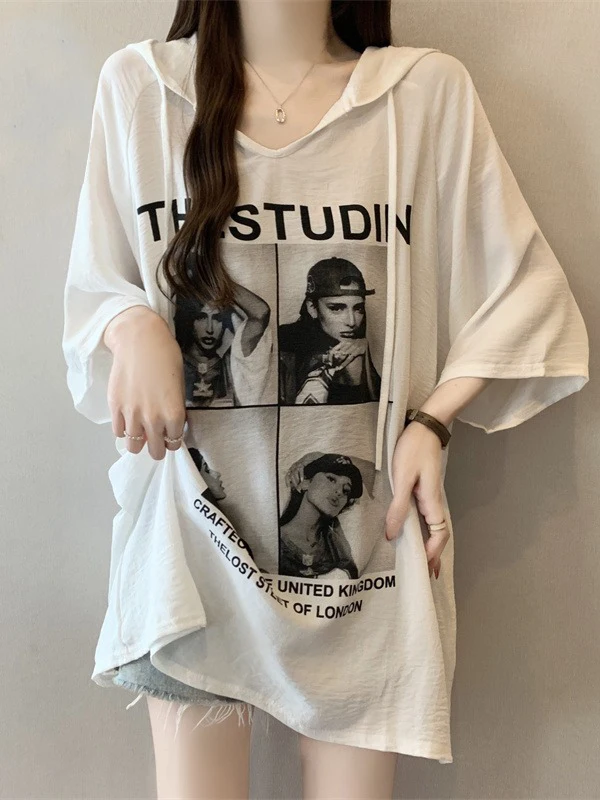 Loose Fit Hoodie Women's Short Sleeve T-Shirt Korean Style Summer New Arrival plus Size Comfortable Breathable Mid-Length Top
Loose Fit Hoodie Women's Short Sleeve T-Shirt Korean Style Summer New Arrival plus Size Comfortable Breathable Mid-Length Top