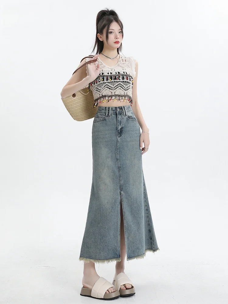 Retro High Waist Denim Skirt Women's A-Line Fish Tail Small Size Wrap Mid-Length Skirt Casual Cotton Blend Washed Fabric
Retro High Waist Denim Skirt Women's A-Line Fish Tail Small Size Wrap Mid-Length Skirt Casual Cotton Blend Washed Fabric