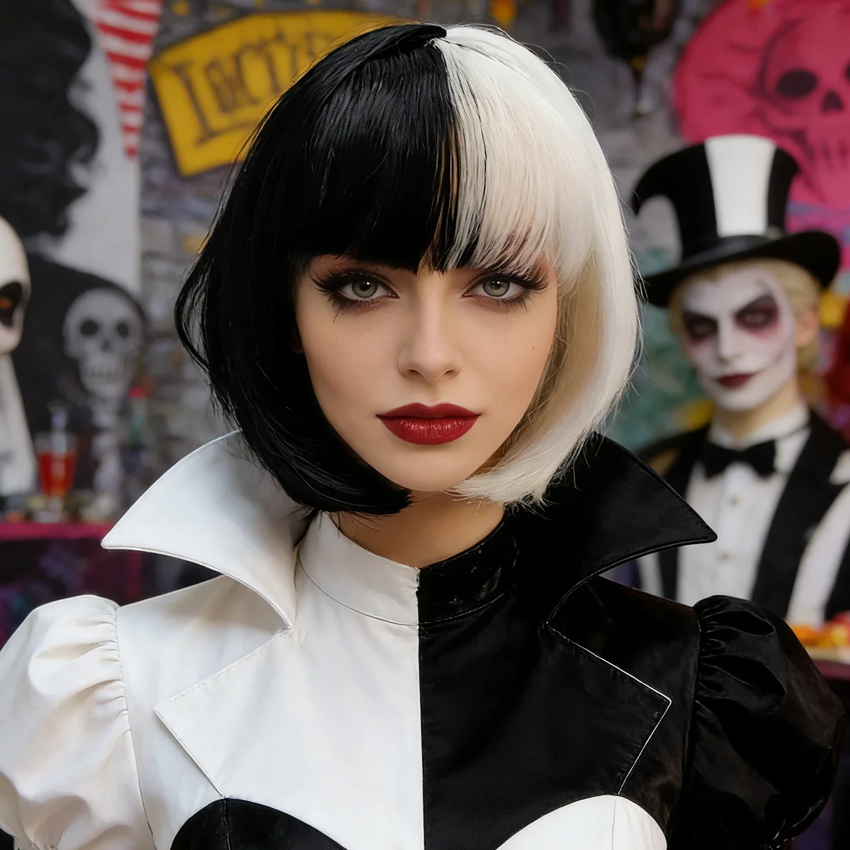 Synthetic Black White Half & Half Wig with Straight Bangs Bobo Cut Costume Party Hair Anime Style Cosplay Inspired Villain Look
Synthetic Black White Half & Half Wig with Straight Bangs Bobo Cut Costume Party Hair Anime Style Cosplay Inspired Villain Look