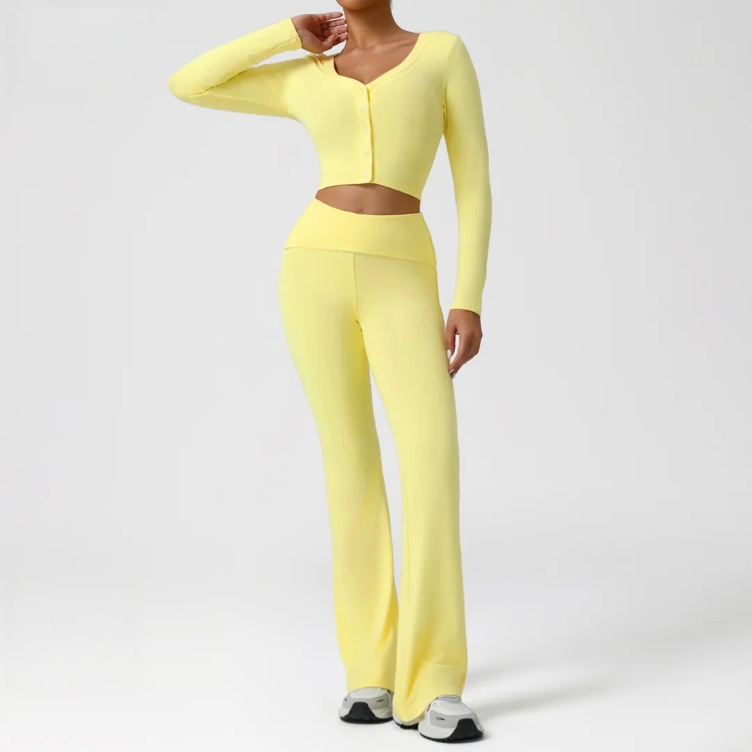Threaded Slim Fit Flared Pants Yoga Set for Women Slimming V-Neck Long Sleeve Fitness Outfit Outdoor Running Sports Pants Set
Threaded Slim Fit Flared Pants Yoga Set for Women Slimming V-Neck Long Sleeve Fitness Outfit Outdoor Running Sports Pants Set