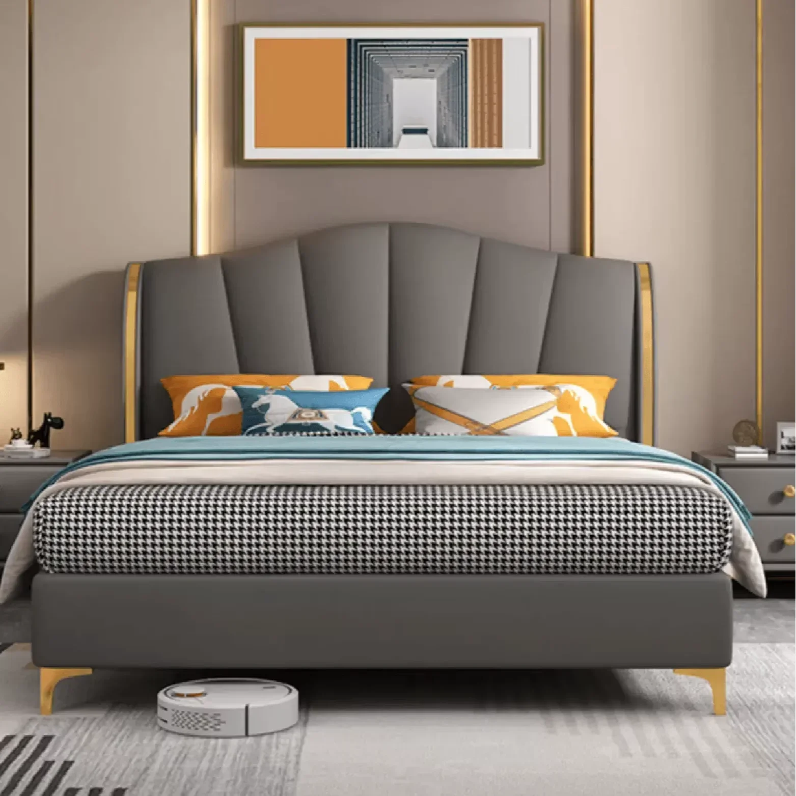 Горячая современная минималистичная дизайнерская мягкая кровать, настраиваемая двуспальная кровать с деревянным каркасом, кожаная обивка, прямая заводская домашняя спальня
Горячая современная минималистичная дизайнерская мягкая кровать, настраиваемая двуспальная кровать с деревянным каркасом, кожаная обивка, прямая заводская домашняя спальня