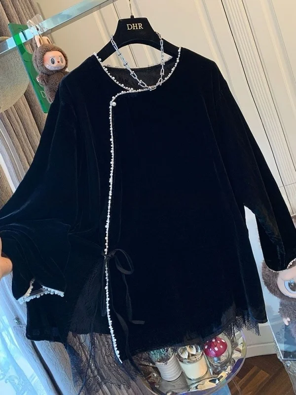 plus Size 300 Pou New Chinese Sle Pearl Lace Velvet Long Sve irt Men Women Spring Autumn Top Casual Loose Fit
plus Size 300 Pou New Chinese Sle Pearl Lace Velvet Long Sve irt Men Women Spring Autumn Top Casual Loose Fit