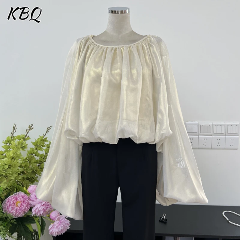 KBQ Solid Temperament Patchwork Fold Loose Blouse For Women Round Neck Long Puff Sleeve Pullover Blouse Female Fashion Style New
KBQ Solid Temperament Patchwork Fold Loose Blouse For Women Round Neck Long Puff Sleeve Pullover Blouse Female Fashion Style New