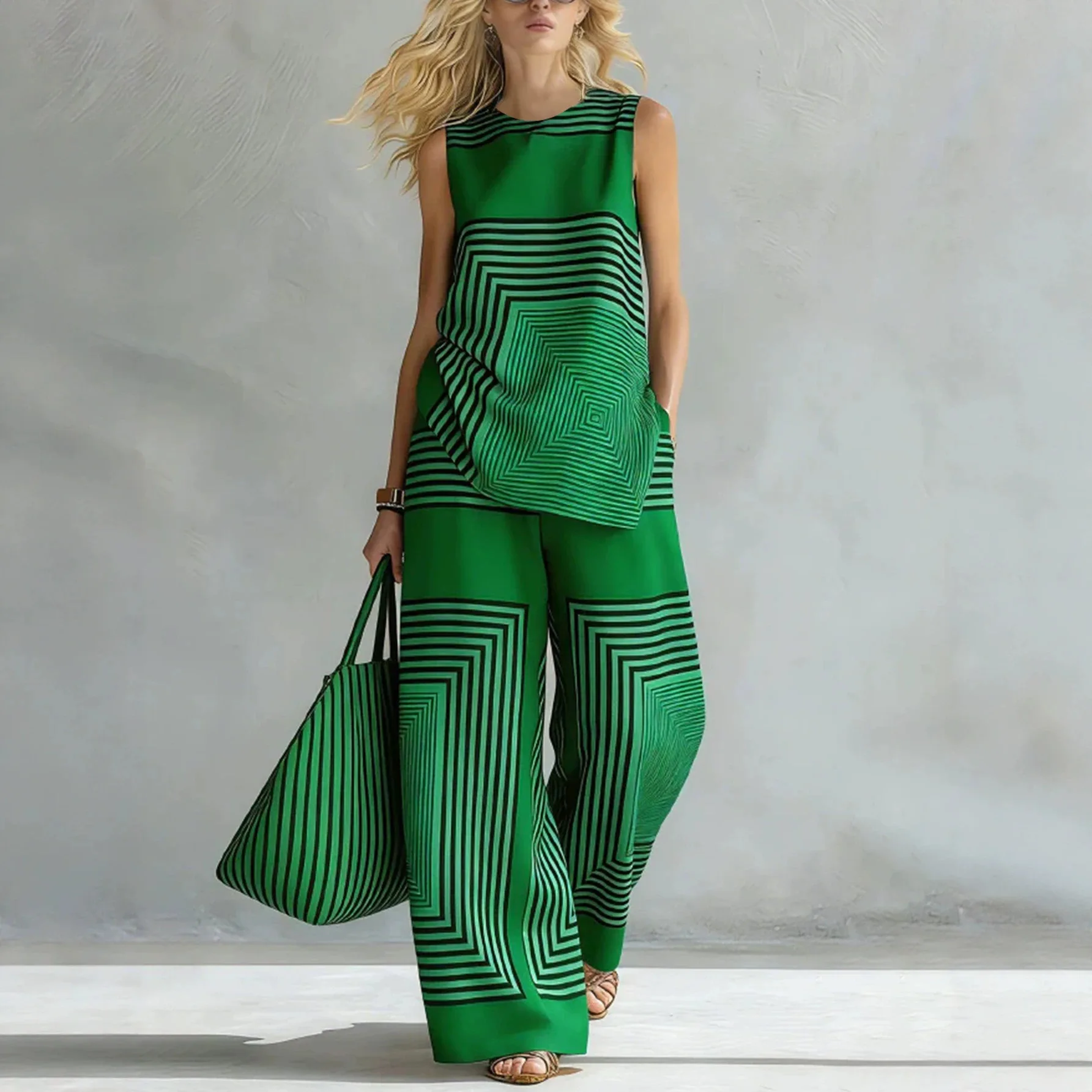Pant Set Women Two Piece Sets Round Neck Sleeveless Tops Striped Wide Leg Long Pants Elastic Waist Y2k Streetwear Elegant Beach
Pant Set Women Two Piece Sets Round Neck Sleeveless Tops Striped Wide Leg Long Pants Elastic Waist Y2k Streetwear Elegant Beach