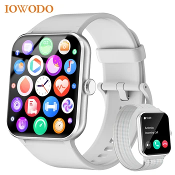 IOWODO Smart Watch Bluetooth Calling 1.85” Full Touch HD Smartwatch 100+ Sport Fitness Tracking Watch with Voice Assistant