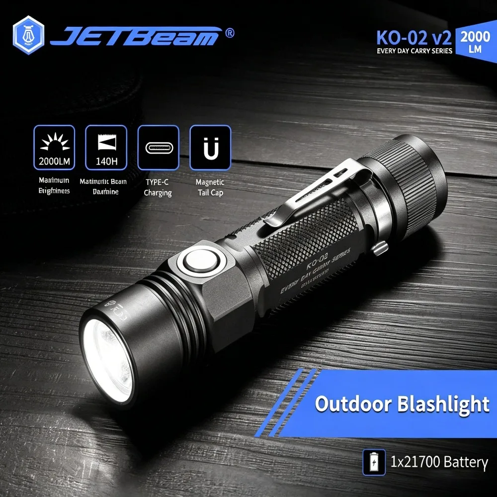 JETBeam KO-02 V2 Rechargeable Flashlight 2000LM Powerful Tactical LED Torch Light for Outdoor Led Flashlight
JETBeam KO-02 V2 Rechargeable Flashlight 2000LM Powerful Tactical LED Torch Light for Outdoor Led Flashlight