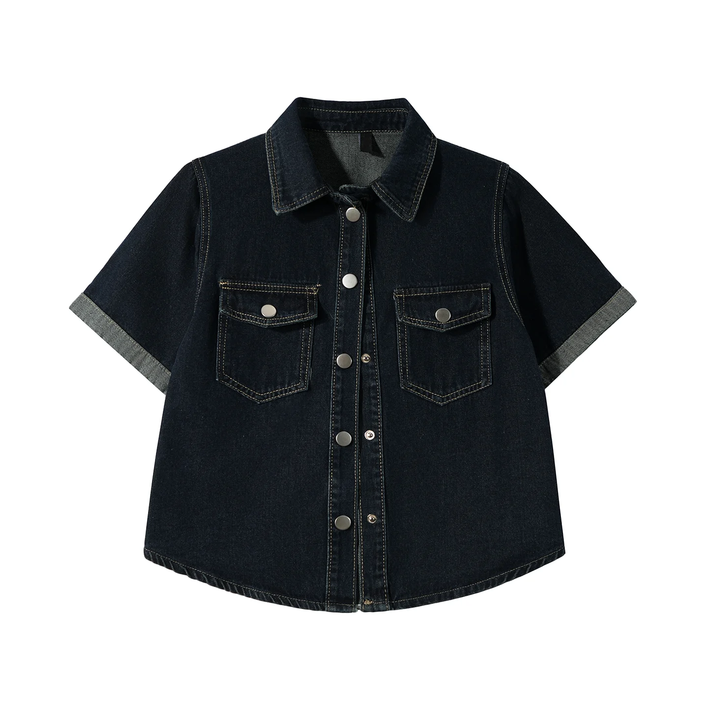 American Retro Dark Blue Denim Shirt Female Short Sleeve Loose Casual Versatile Short Tops Summer New Fashion Blouse
American Retro Dark Blue Denim Shirt Female Short Sleeve Loose Casual Versatile Short Tops Summer New Fashion Blouse