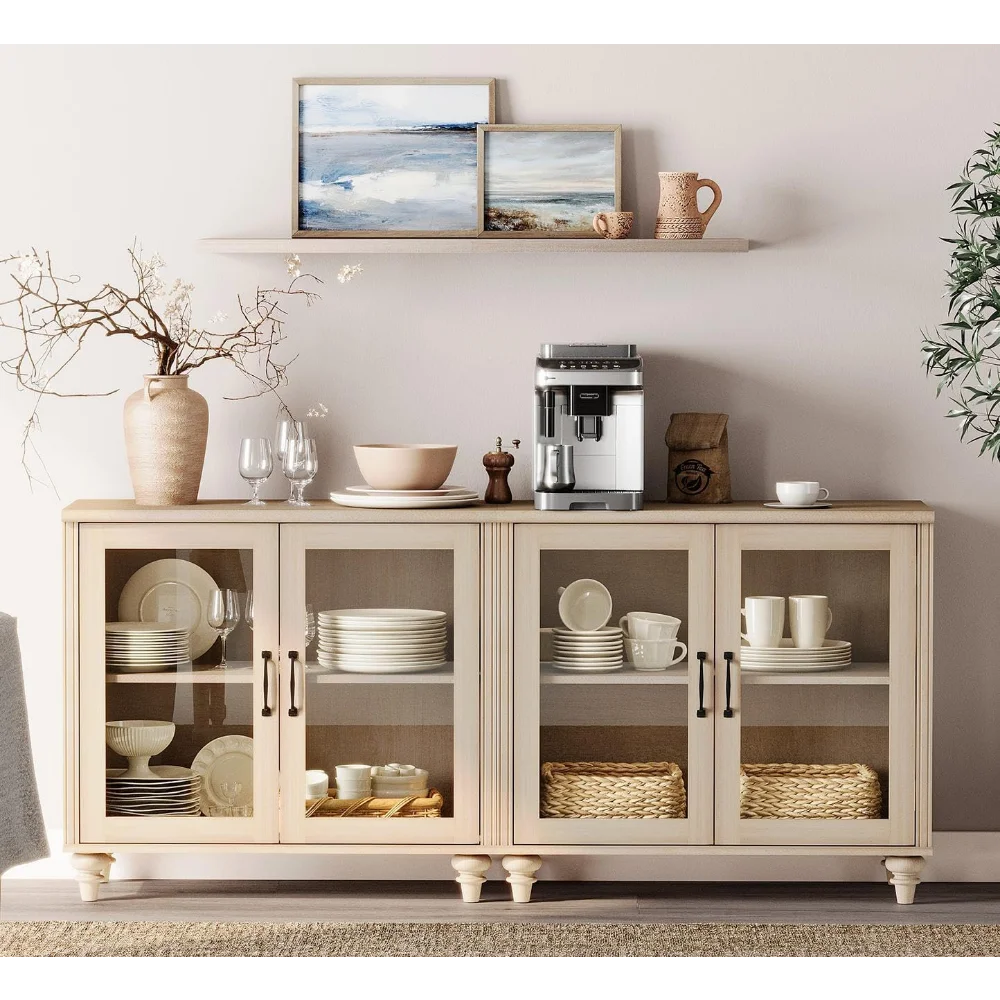 Buffet Cabinet with 4 Glass Doors, Wood Kitchen Storage Cabinets Large Coffee Bar Table with Adjustable Shelf
Buffet Cabinet with 4 Glass Doors, Wood Kitchen Storage Cabinets Large Coffee Bar Table with Adjustable Shelf