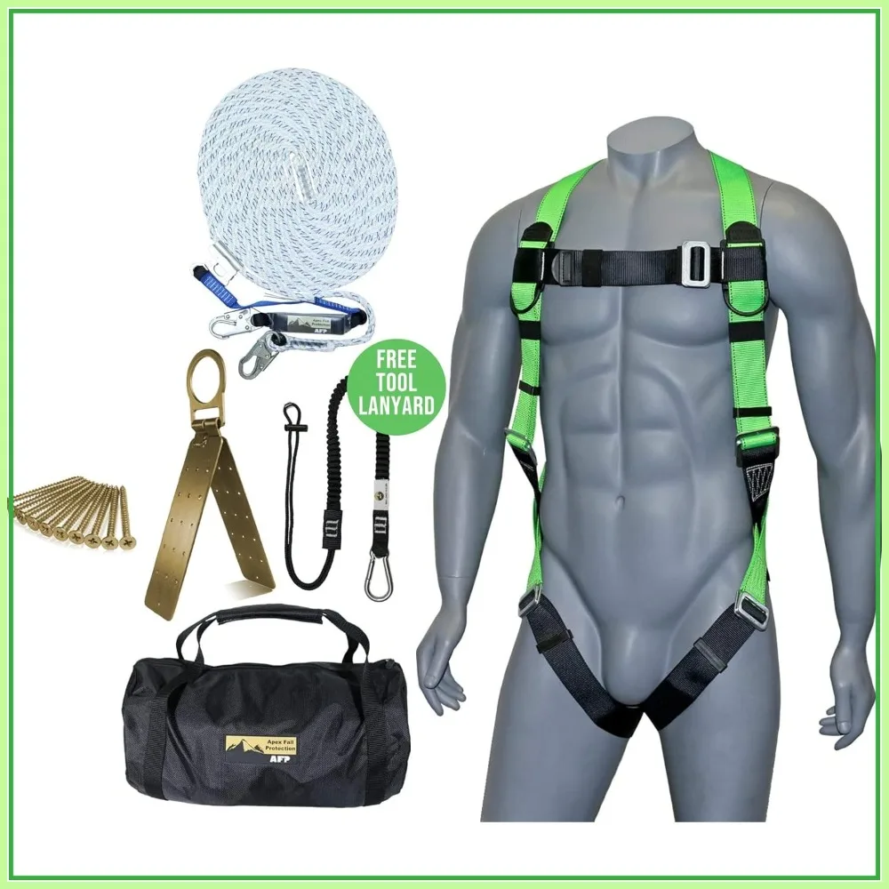 50FT Fall Protection Roofer Kit with Braided Lifeline, Safety Harness, Anchor, Tool Bag & Lanyard | OSHA & ANSI Rated
50FT Fall Protection Roofer Kit with Braided Lifeline, Safety Harness, Anchor, Tool Bag & Lanyard | OSHA & ANSI Rated
