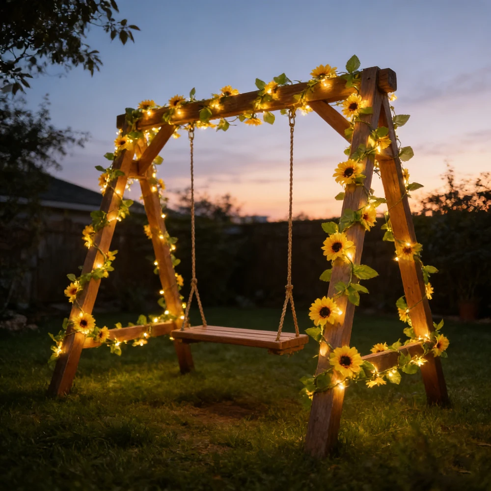 Garden Summer Decor Light Battery Box LED Leaves Sunflower String Lights Outdoor Wedding Holiday Artificial Plants Garland
Garden Summer Decor Light Battery Box LED Leaves Sunflower String Lights Outdoor Wedding Holiday Artificial Plants Garland