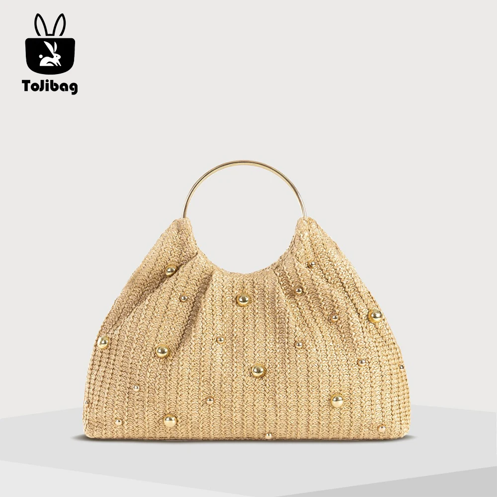 2025 Luxury Rivet Beach Bags for Women Handbag Metallic Round Handle Straw Bag Summer Travel Clutch Bag Crochet Woven Bags
2025 Luxury Rivet Beach Bags for Women Handbag Metallic Round Handle Straw Bag Summer Travel Clutch Bag Crochet Woven Bags