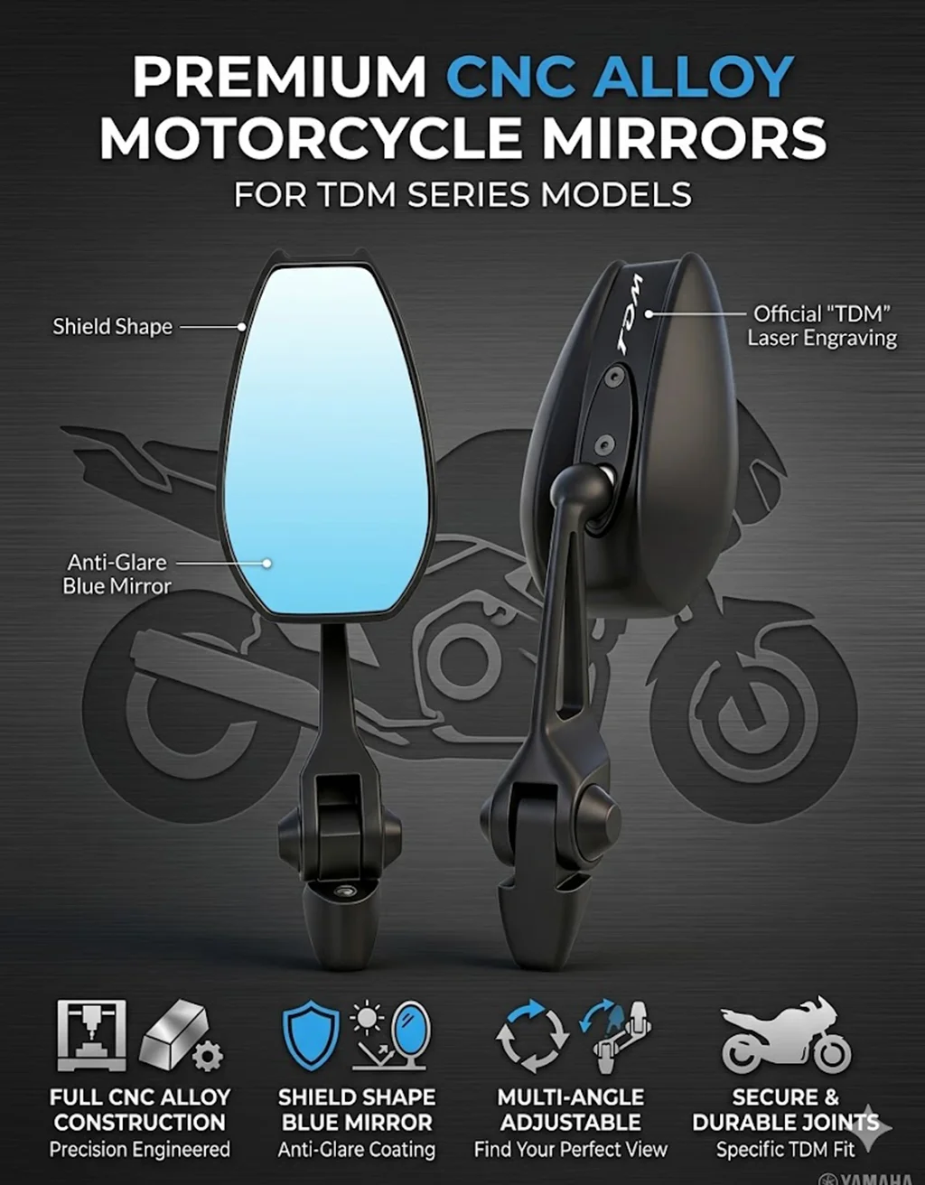 Universal All-aluminum High-end Motorcycle Rearview Mirrors HD Convex glass For YAMAHA TDM900 TDM 900 2004-2014 2013 2012 2011
Universal All-aluminum High-end Motorcycle Rearview Mirrors HD Convex glass For YAMAHA TDM900 TDM 900 2004-2014 2013 2012 2011