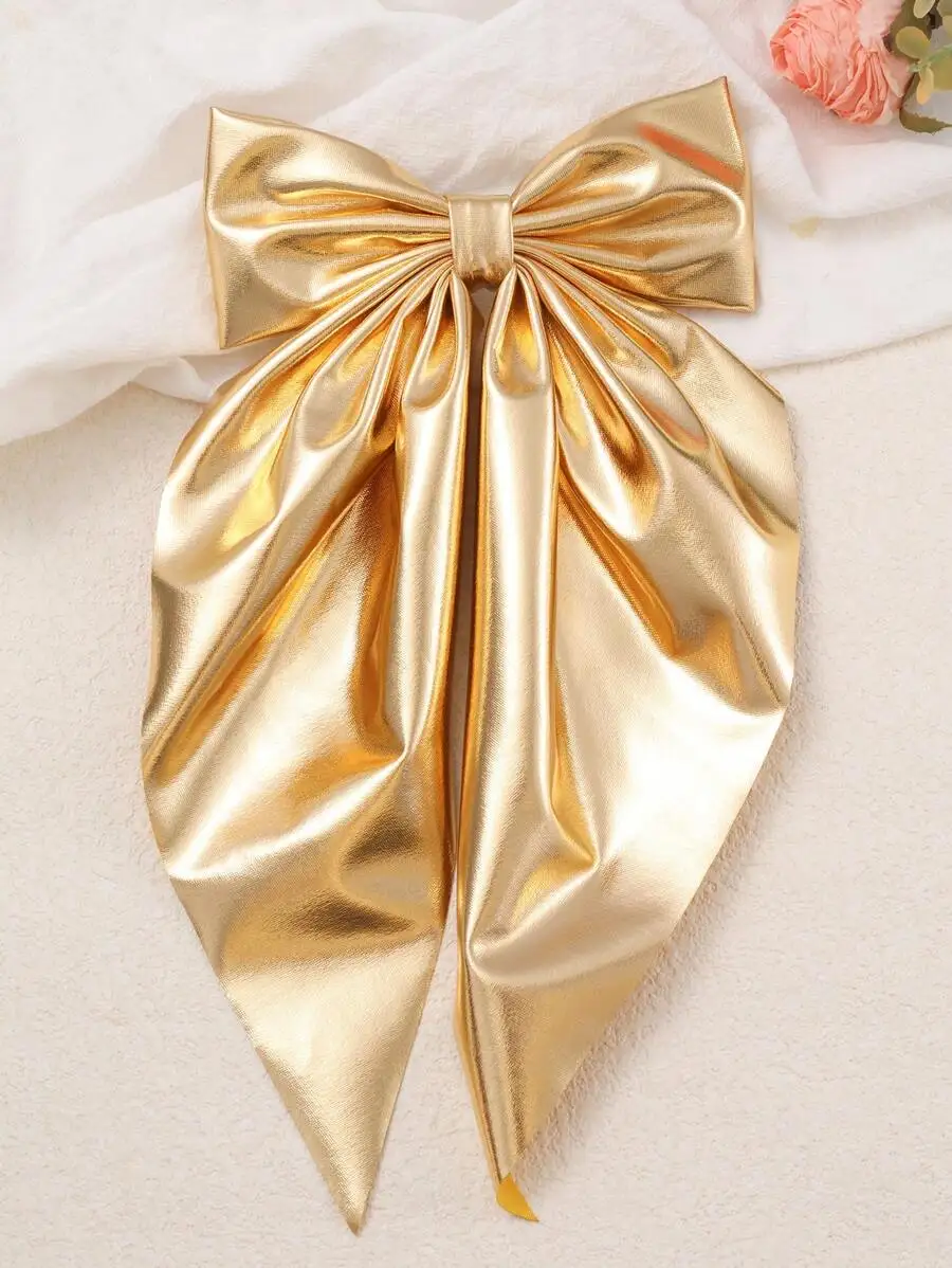 Elegant Metallic Gold Bow Hair Ribbon Clip For Women, Long Tail Decorative Hair Accessory
Elegant Metallic Gold Bow Hair Ribbon Clip For Women, Long Tail Decorative Hair Accessory