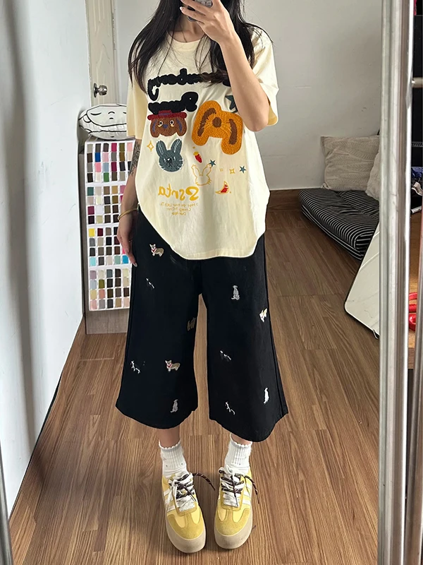 American Sle Retro Embroidered Wide Leg Jeans Women Summer Loose High Waist Knee-Length Seven-Five ort Pants
American Sle Retro Embroidered Wide Leg Jeans Women Summer Loose High Waist Knee-Length Seven-Five ort Pants