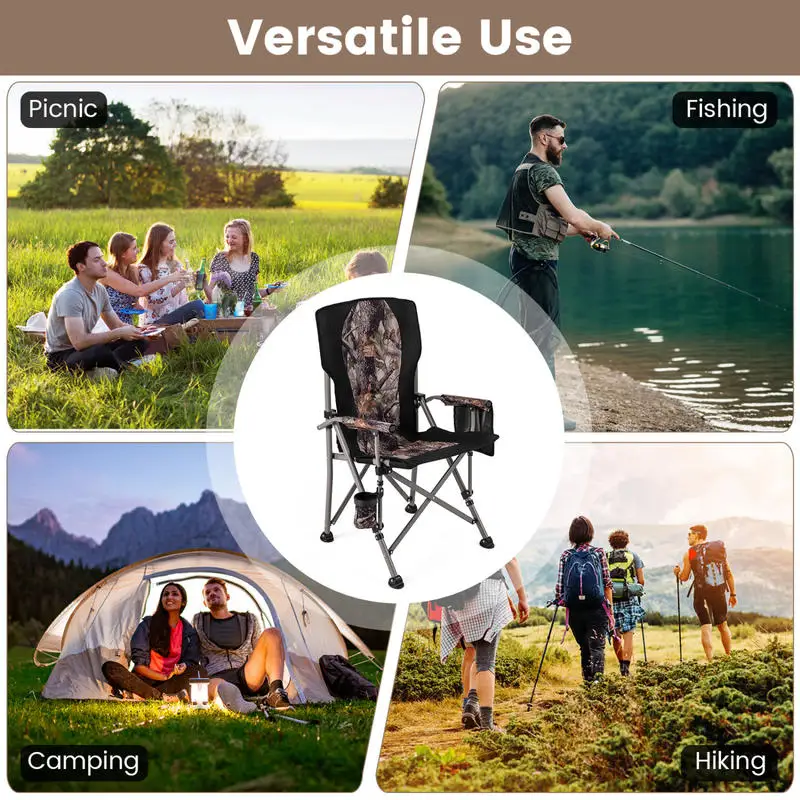 400 LBS Support Folding Camping Chair with Covers-Black
400 LBS Support Folding Camping Chair with Covers-Black