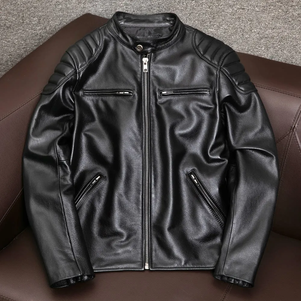 Heavy first layer pure cowhide leather men's locomotive stand-up collar slim short jacket
Heavy first layer pure cowhide leather men's locomotive stand-up collar slim short jacket