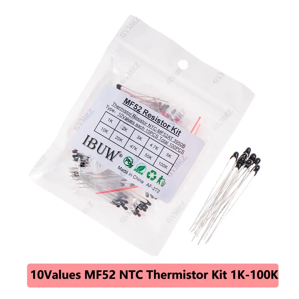 100PCS 10Values MF52 NTC Thermistor Kit 1K-100K 3950B for Temperature Sensing & Circuit Overheat Protection 2K 4.7K 5K 10K 20K
100PCS 10Values MF52 NTC Thermistor Kit 1K-100K 3950B for Temperature Sensing & Circuit Overheat Protection 2K 4.7K 5K 10K 20K