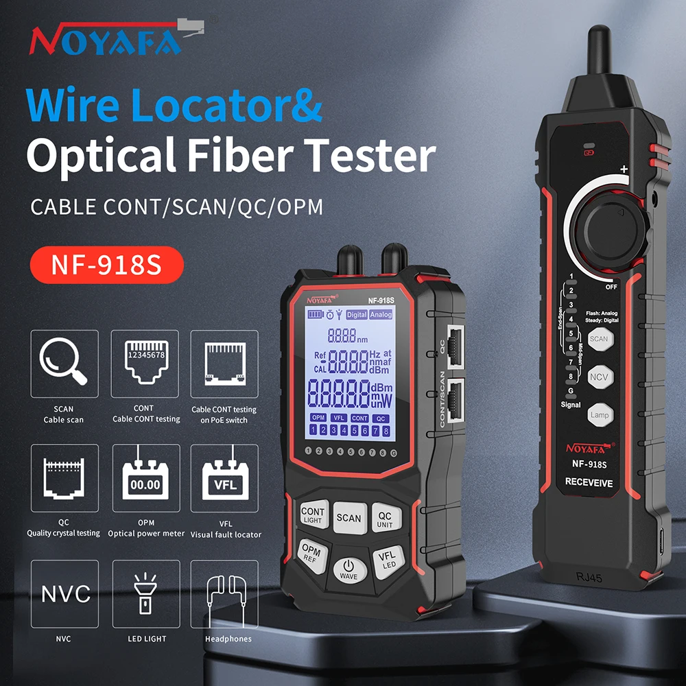 Noyafa NF-918S Cable Tester LCD Display Optical Power Meter Portable Optic Fiber Tester Visual Fault Locator Network Tools
Noyafa NF-918S Cable Tester LCD Display Optical Power Meter Portable Optic Fiber Tester Visual Fault Locator Network Tools