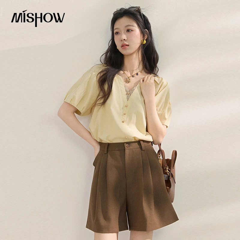 MISHOW Women's Summer Blouse V-Neck Puff Sleeve Loose Shirt Casual Top Soft Breathable Fabric French Sweet Style MXF21X2601
MISHOW Women's Summer Blouse V-Neck Puff Sleeve Loose Shirt Casual Top Soft Breathable Fabric French Sweet Style MXF21X2601